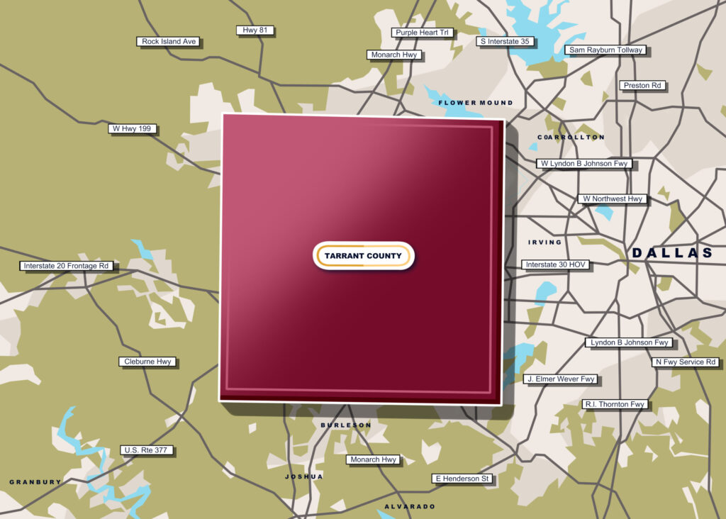 a drawn out map of Tarrant County, TX